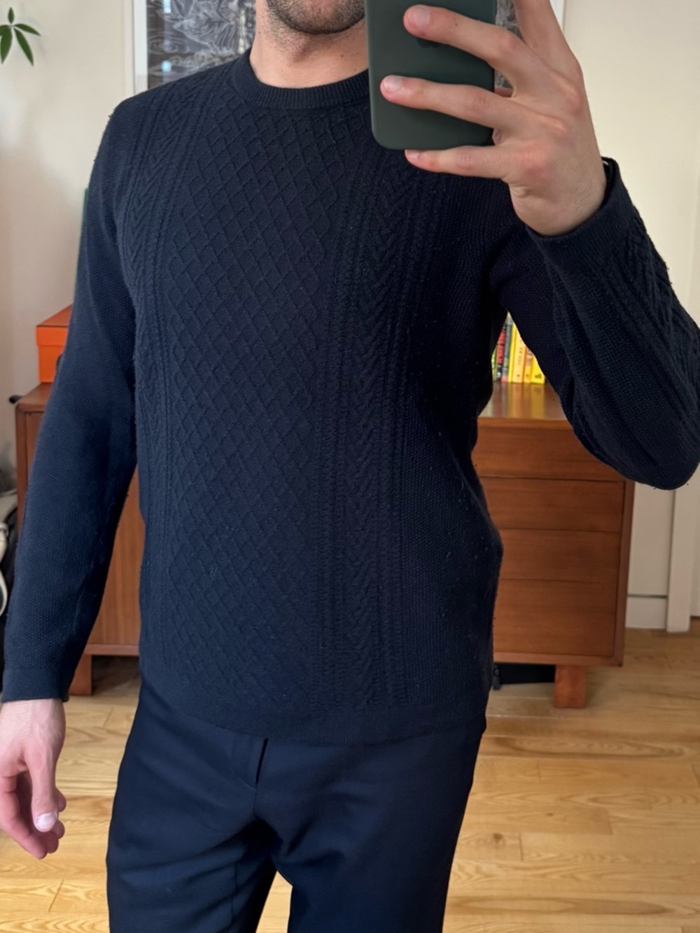 Vince Men's Navy Cable-Knit Crewneck Sweater